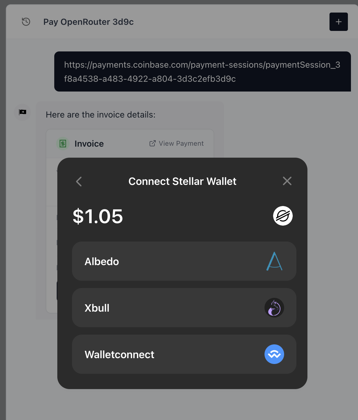 ROZO Checkout paying an OpenRouter order with USDC on Stellar